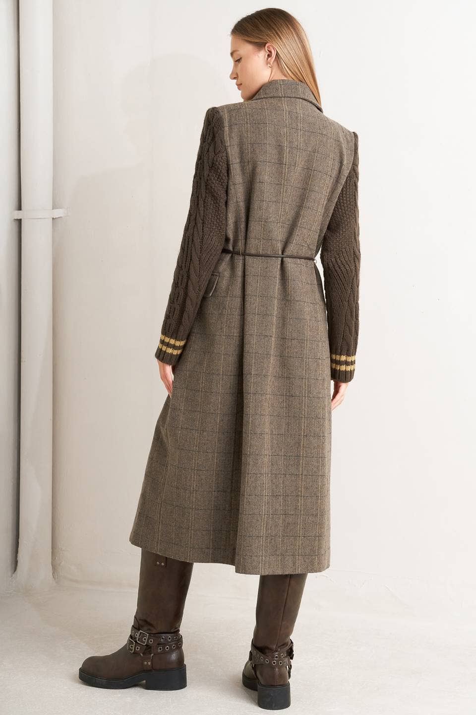 Brown A woven midi coat - FJ1215 for wholesale on Faire3