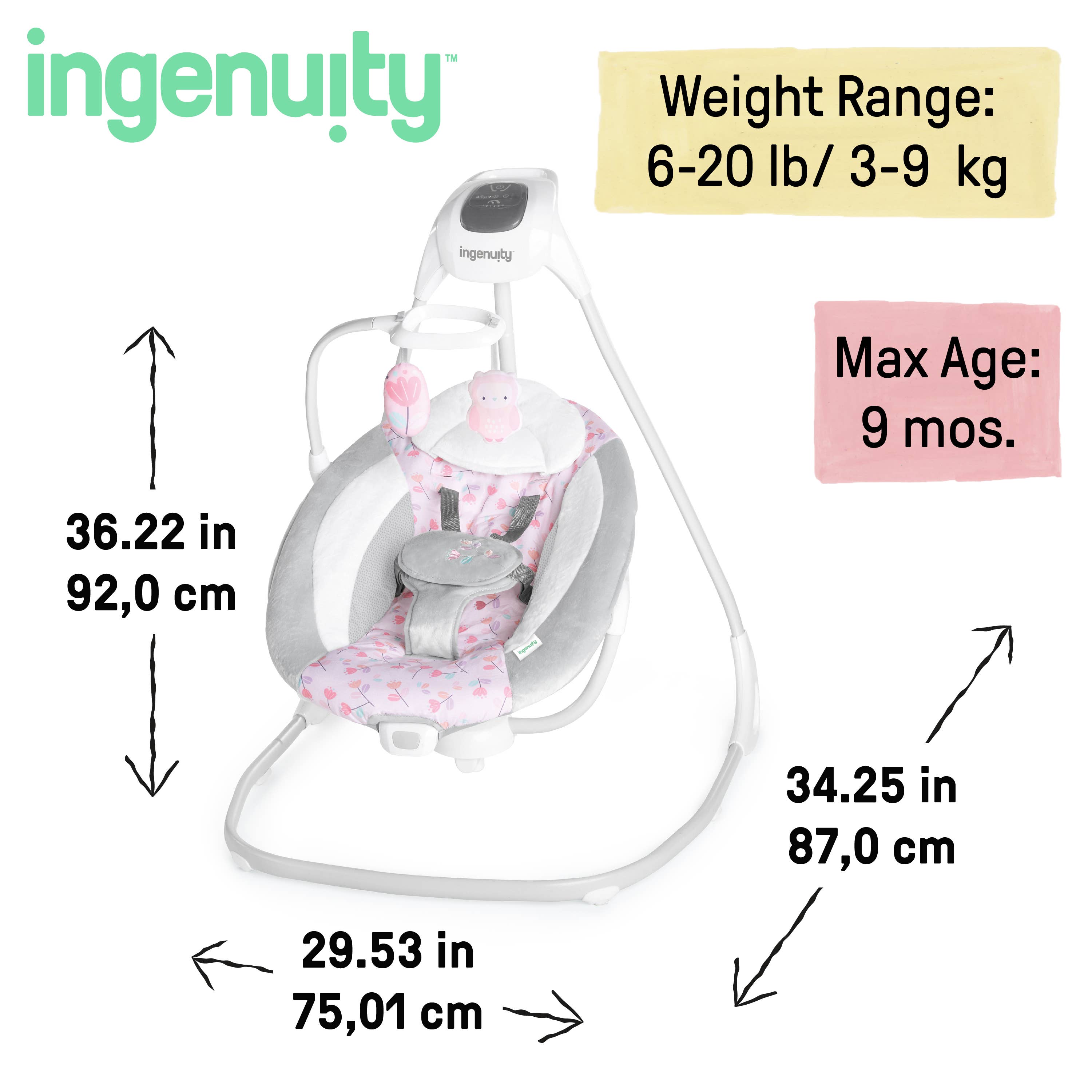 Ingenuity - Wholesale Swing - Kids & Baby - Ingenuity SimpleComfort Compact Soothing Swing - Cassidy 5