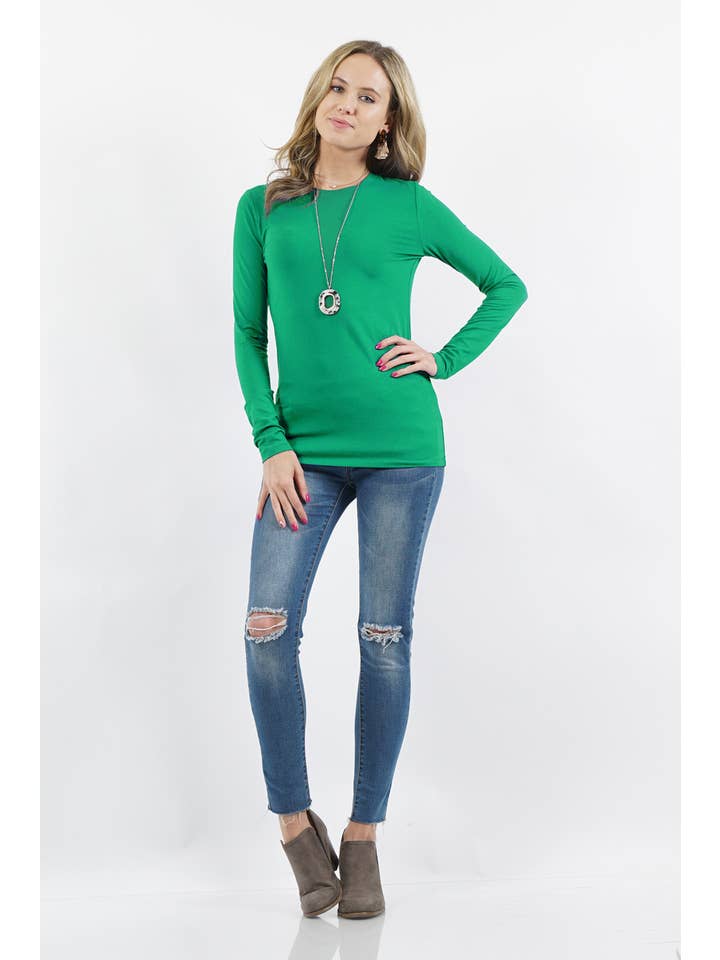 42POPS - Wholesale T-Shirt - Women's - ._ SI-24905 BRUSHED MICROFIBER LONG SLEEVE ROUND NECK TEE