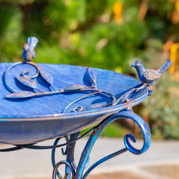 Zaer Ltd. International - Wholesale Bird Bath - “Rome 1945” 23" Tall Iron Birdbath with Porcelain Accent3
