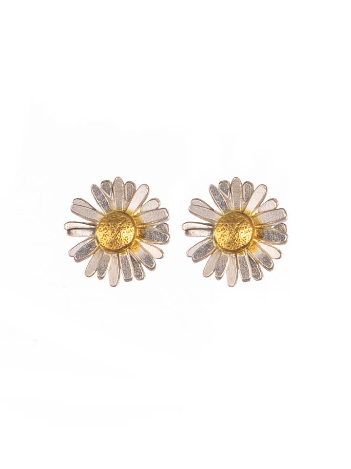 Daisy Stud Earrings in Silver with Gold Plated Detail for wholesale by Amanda Coleman Jewelry