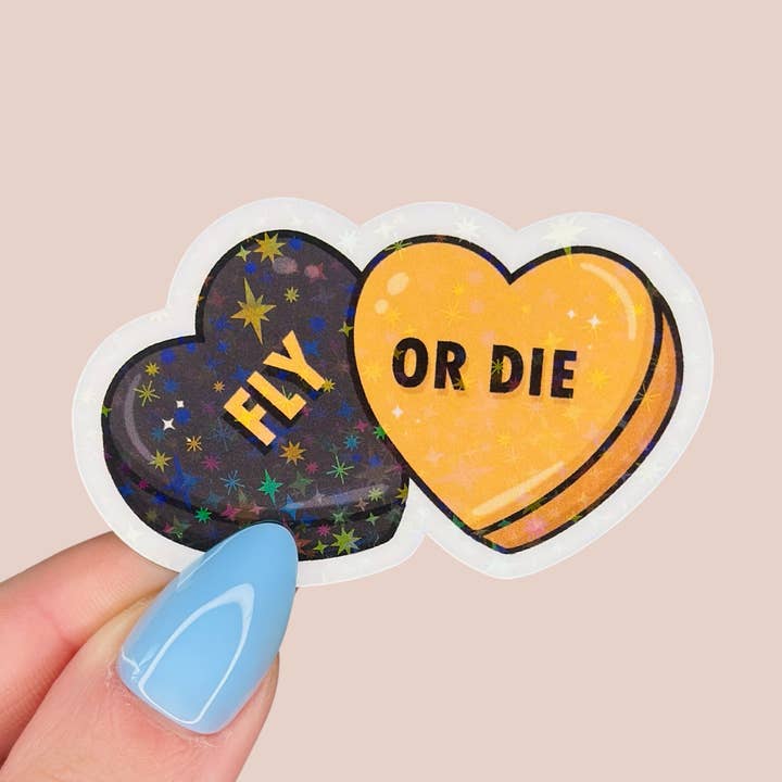 Autocollant holographique Fly Or Die pour la vente par Hailey Liz Designs