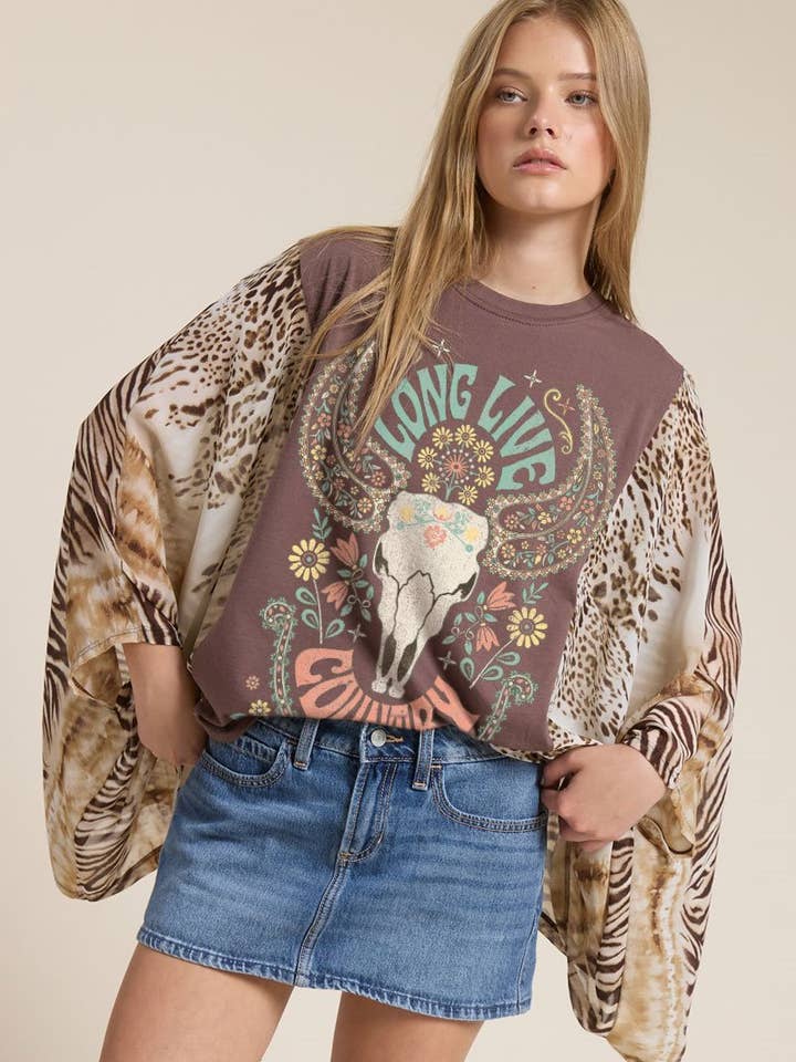 Nordic Paisley Cow Skull Graphic Kantha Top for wholesale by Zutter