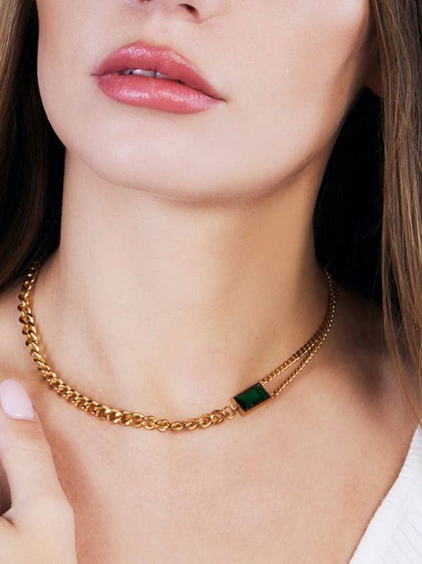 Emerald Green Zircon Cuban Chain Necklace for wholesale by Pristti Design