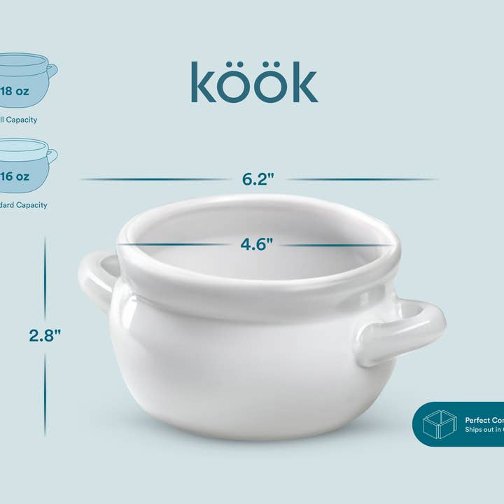 Kook - Wholesale Serve Bowl - Kook Puebla Ceramic French Onion Soup Crocks, Set of 4,18 oz9