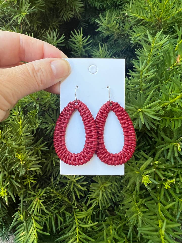 Burgundy Raffia Teardrop Silhouette Earrings for wholesale by Baubles by B