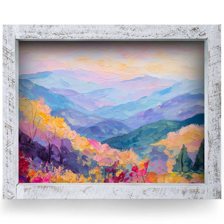 Impasto Efterårsbjerge | Ægte Træindrammet Vægkunsttryk | Vandret for engroshandel hos Mill Wood Art