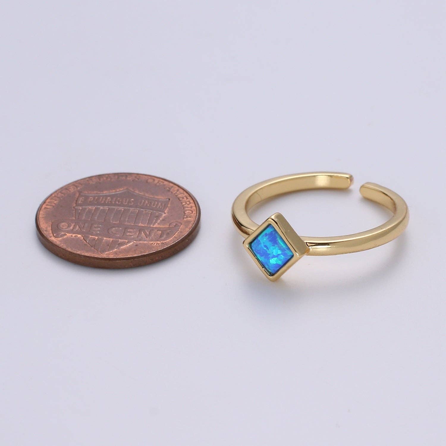 Aim Eternal - Wholesale Single Stone/Solitaire Ring - 1pc 24K Gold Opal Simulated Ring,Diamond Cut Opal Lab Pendant Charm Ring, Solitaire White Opal Lab Square Design Band Jewelry R5214