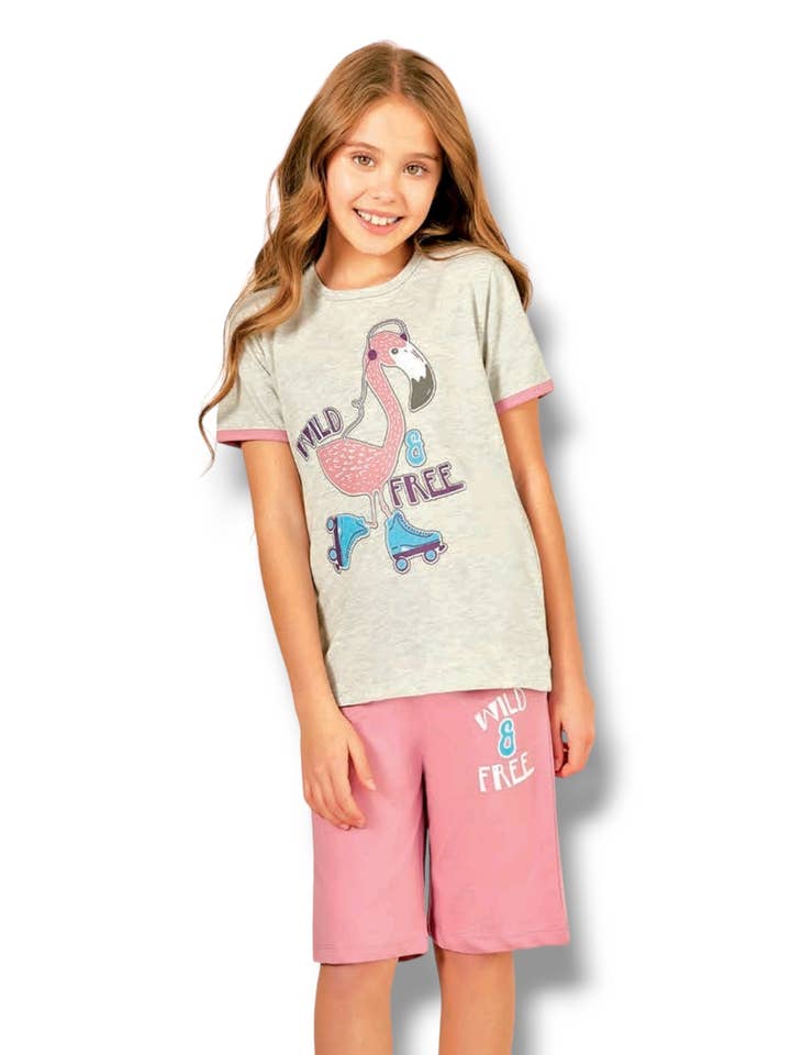 Ensemble pyjama fille Flamingo Fun en coton frais et confortable pour la vente par NINEF