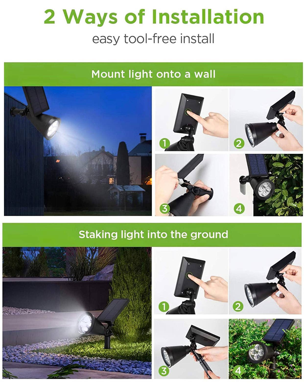 OutdoorSolarOutlet - Wholesale Outdoor/Lawn Light - SmartYard Solar SpotLights Outdoor, Waterproof Solar Powered Landscape  2-in-1 Wall Light Auto On/Off , Pack of 47