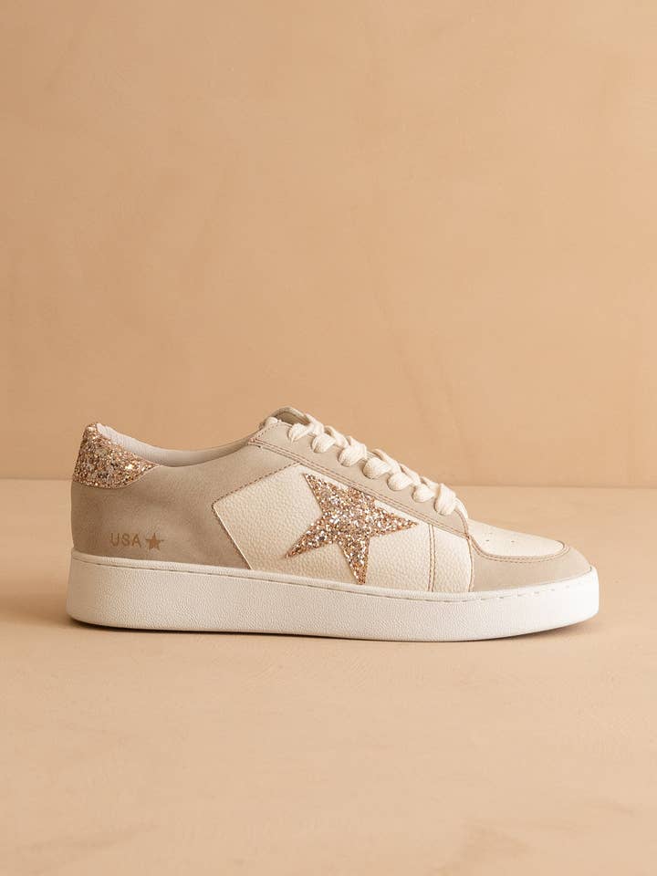The Liberty Beige | Glitter Star Sneaker for wholesale on Faire
