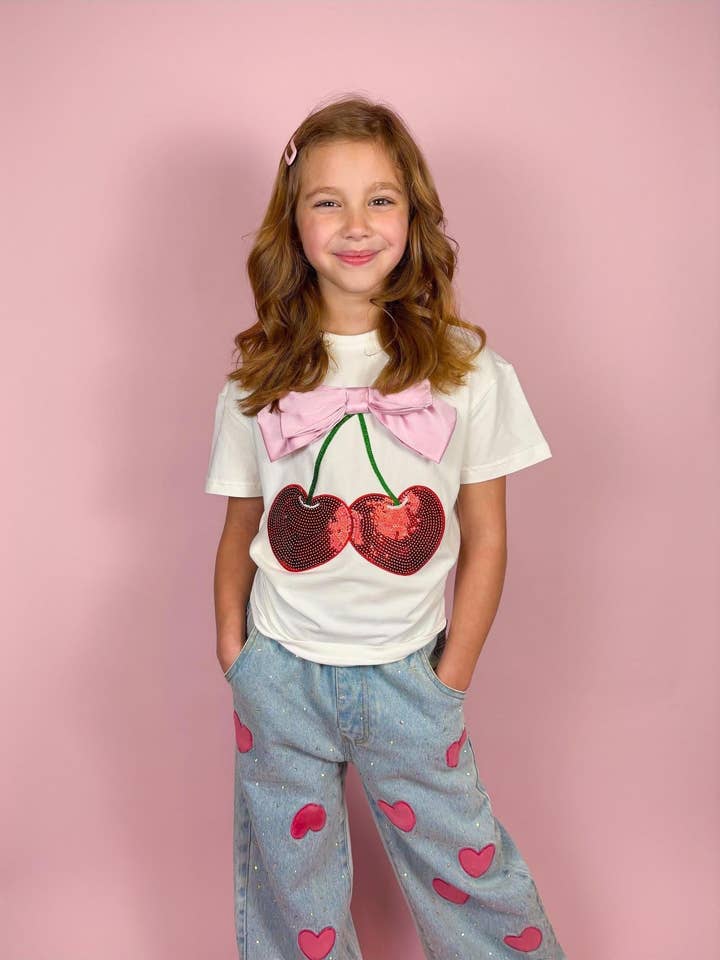 Cherry and Bow Patched Top for wholesale by Three Wildflower Designs