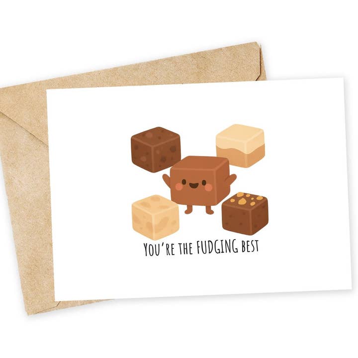 Biglietto di Ringraziamento Divertente al Fudge: Biglietto d'Amicizia e Amore Fatto a Mano per la vendita all'ingrosso da parte di Chewy Lemon Studio