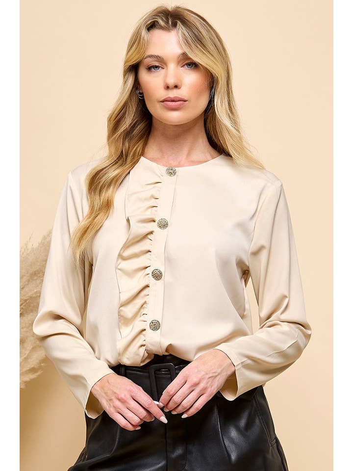 Cezele - Wholesale Blouse - Women's - RUFFLE FRONT BUTTON BLOUSE7