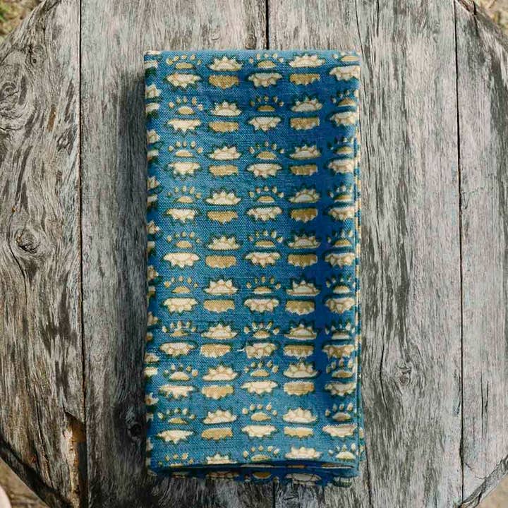 Ichcha – wholesale Dinner & cloth napkin – Organic Blockprint Cotton Napkins (Set of 4)- Sunflower Blue4