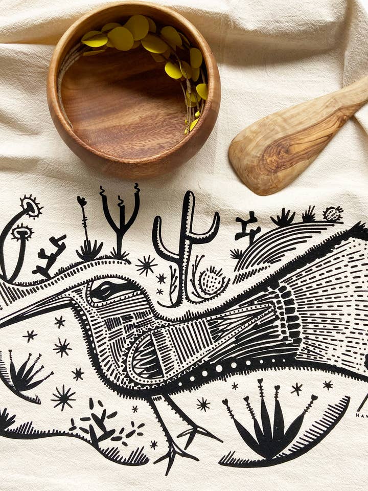 Ökenväglöpare Fågel Ekologisk Kökshandduk Svart - 20x24 för wholesale av HAVYN