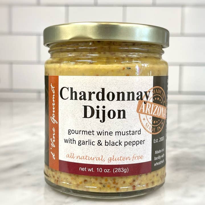 Chardonnay Dijon Gourmet Wine Mustard w/ Garlic & Pepper for wholesale by d'Vine Gourmet