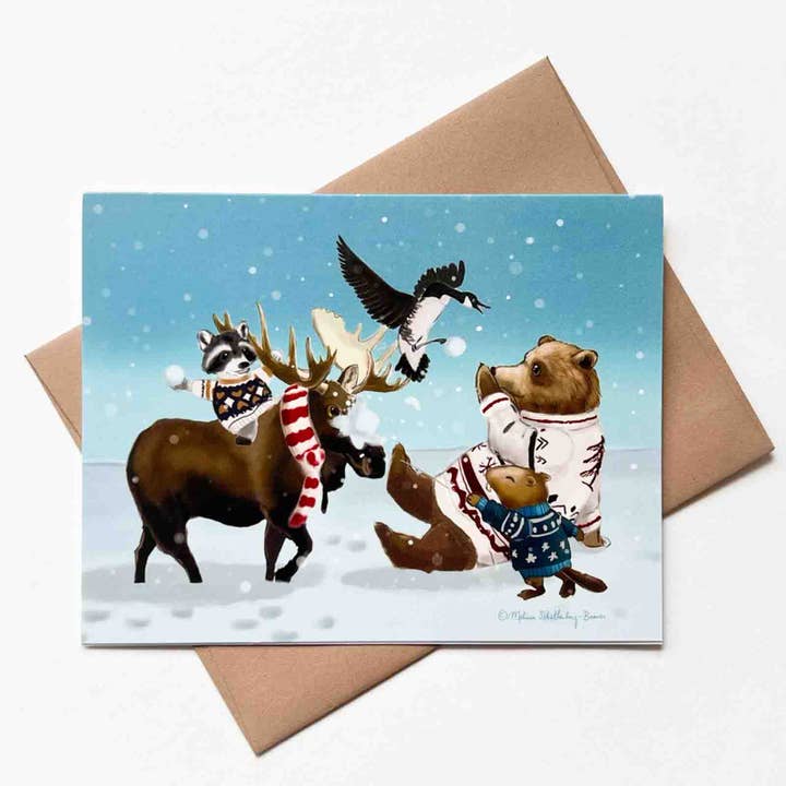 Snowball Fight Greeting Card for wholesale by True North Creations