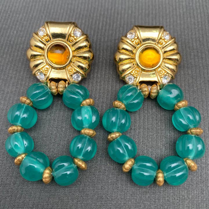 Vintage gröna pumpaformade glaserade pärlörhängen för wholesale av Mio Queena