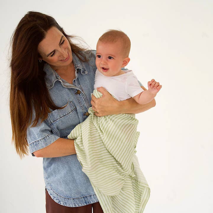 Baby Mini Stripe Organic Bamboo Cotton Baby Swaddle - Lime for wholesale by Golden Child