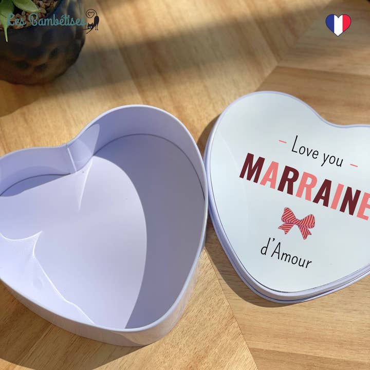 Metalæske Hjerte Gudmor Sløjfe for engroshandel hos les bambetises