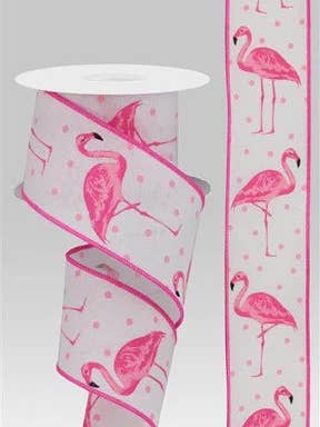 2.5" x 10yd Flamingo On Royal-White/Pink/Black-RG0169827 for wholesale by General Wholesale Inc