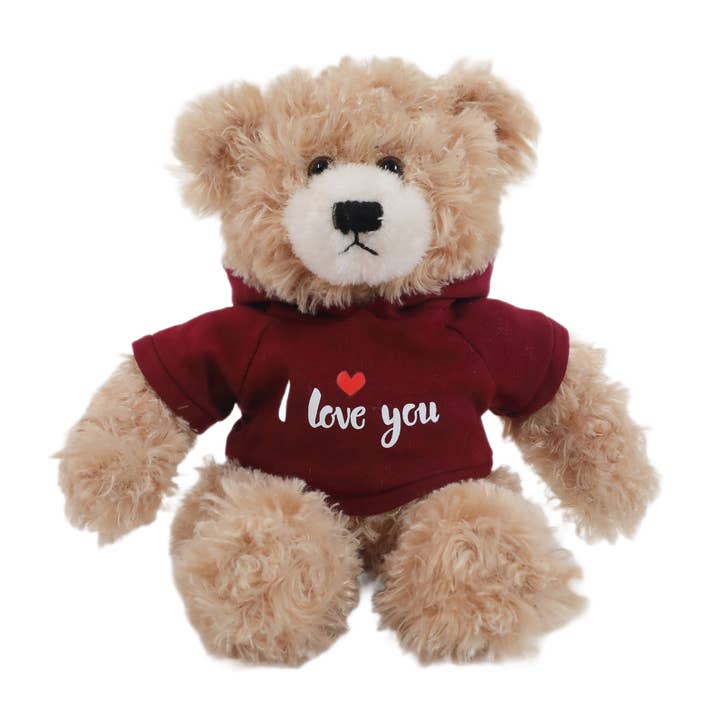 Brandon Bear Beige with Maroon I love you Hoodie 12" for wholesale by Plushland