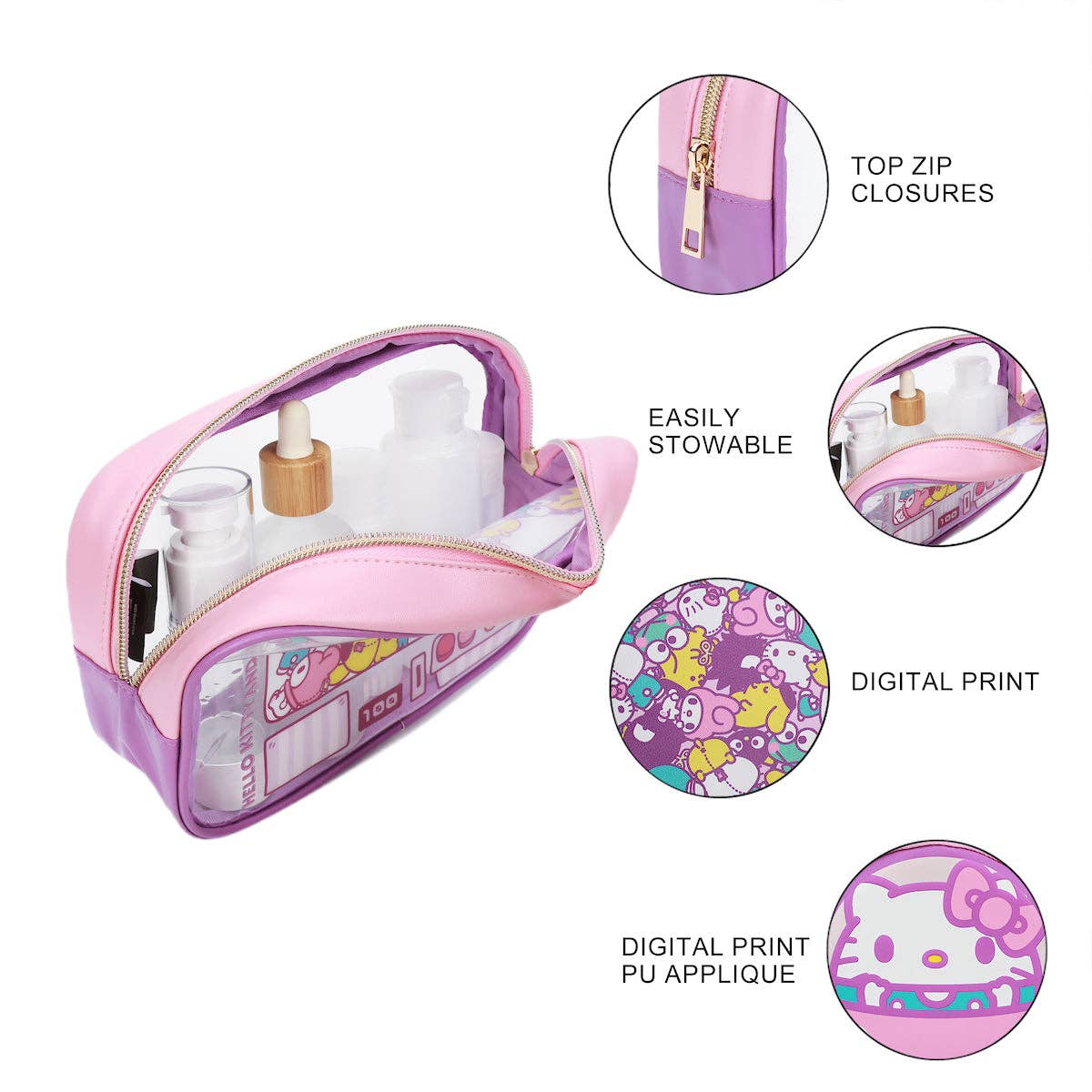 Bioworld Merchandising - Wholesale Makeup/Cosmetic Bag - Hello Kitty & Friends Claw Machine 3-Piece Cosmetic Set1