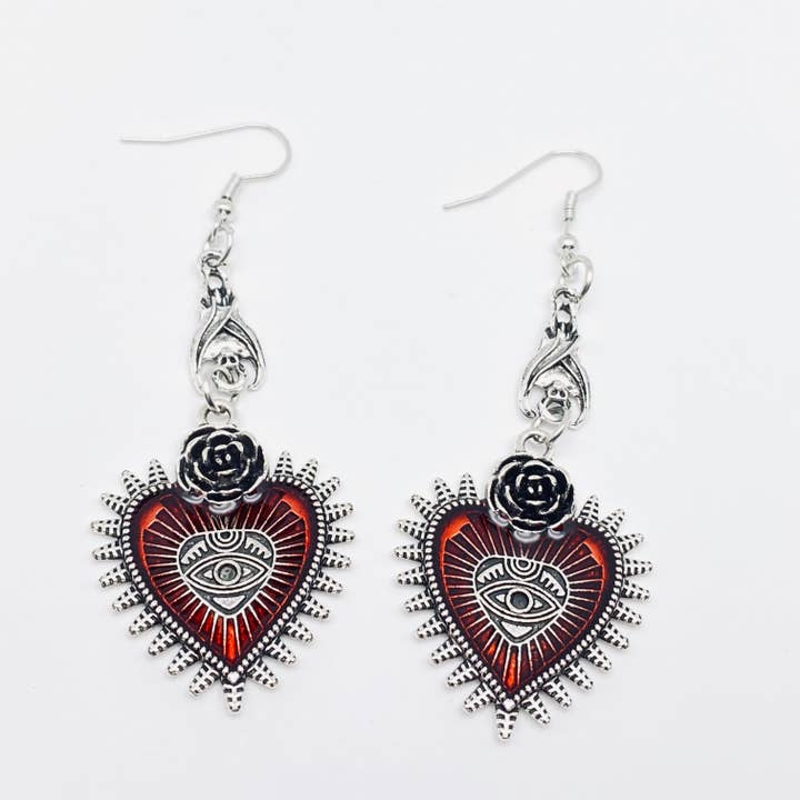 Dark Gothic Punk Bat Heart-shaped Bloody Eye Earrings - GT for wholesale on Faire