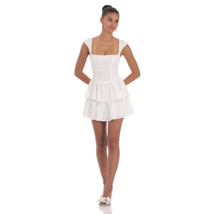 Lucy In The Sky - Wholesale Dress - Women's - Wide Strap Ruffle Dress in White