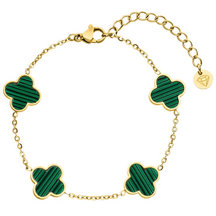 Brazalete trébol verde | Chapado en oro de 18 quilates para venta al por mayor de Schmuckgroßhandel