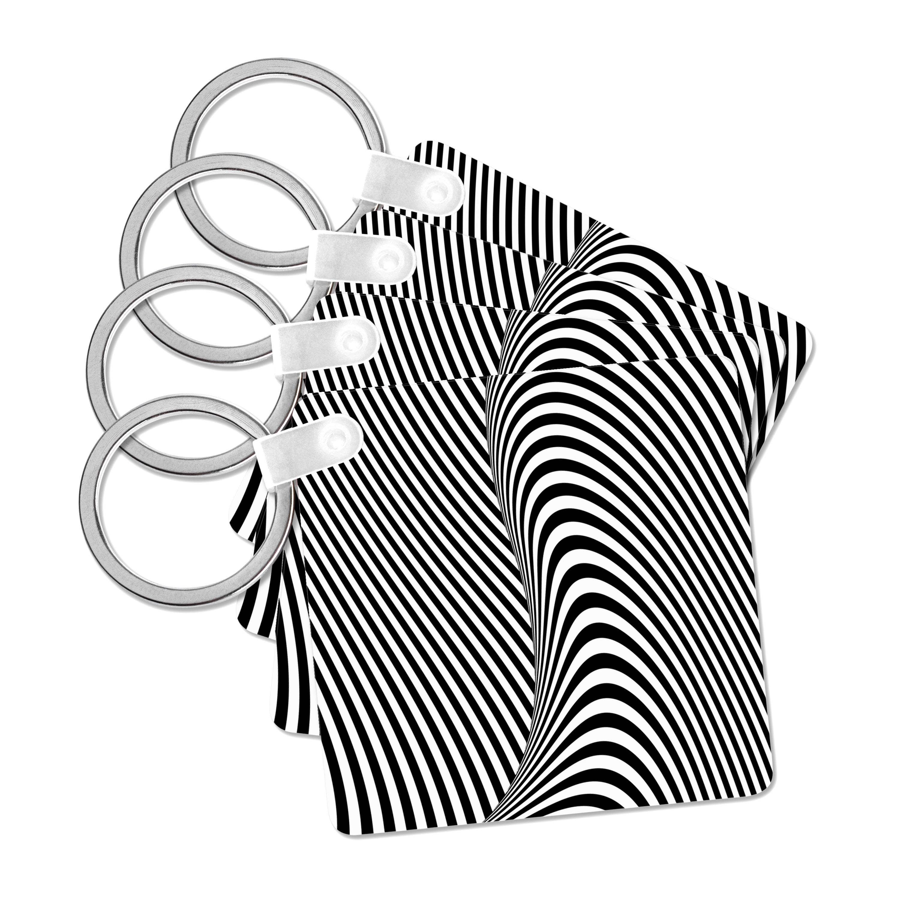 3dRose - Wholesale Keychain - Unisex - 3dRose, Black and White Graphic Optical Wave Illusion, Key Chain0