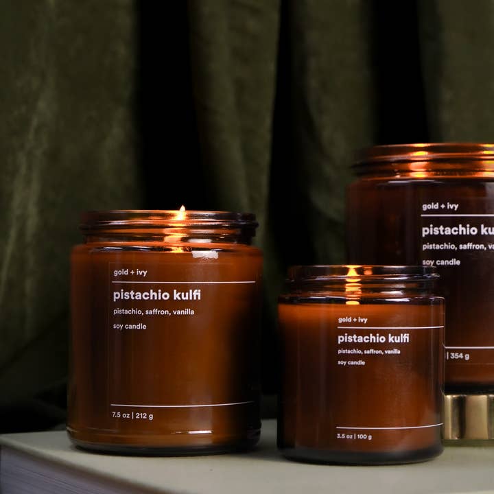 gold + ivy - Wholesale Jar/filled candle - pistachio kulfi soy candle - pistachio, saffron, vanilla4