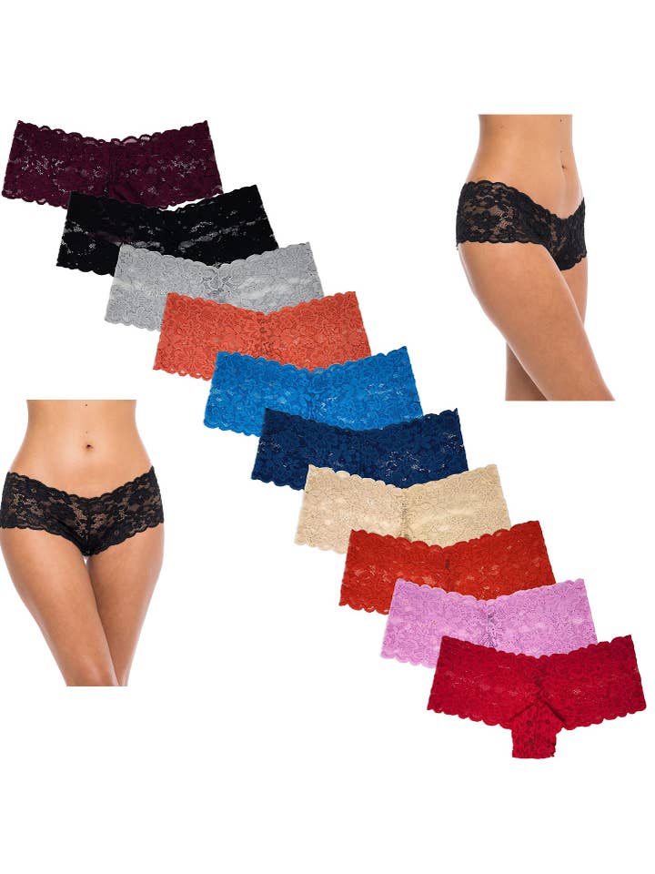 I-Wear Brands - Wholesale Underwear - Women's - 10 Pack Women's Cheeky Lace Hipster Panties
