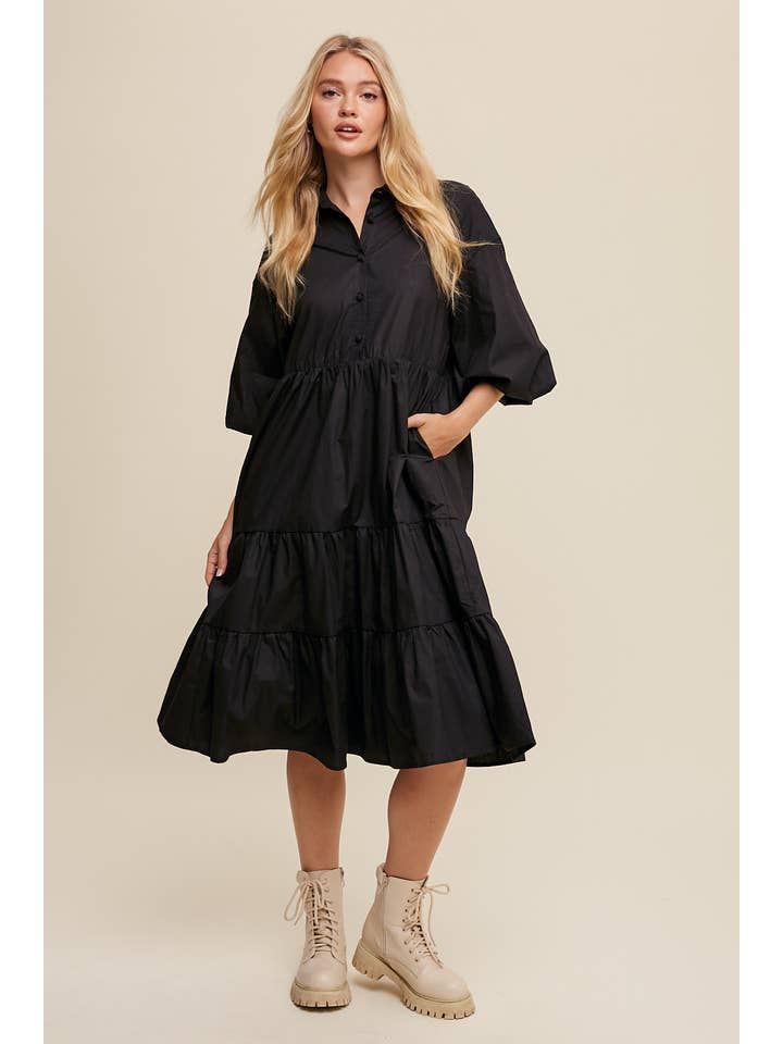 Listicle - Wholesale Dress – Women's - Tiered Poplin Shirt Dress1