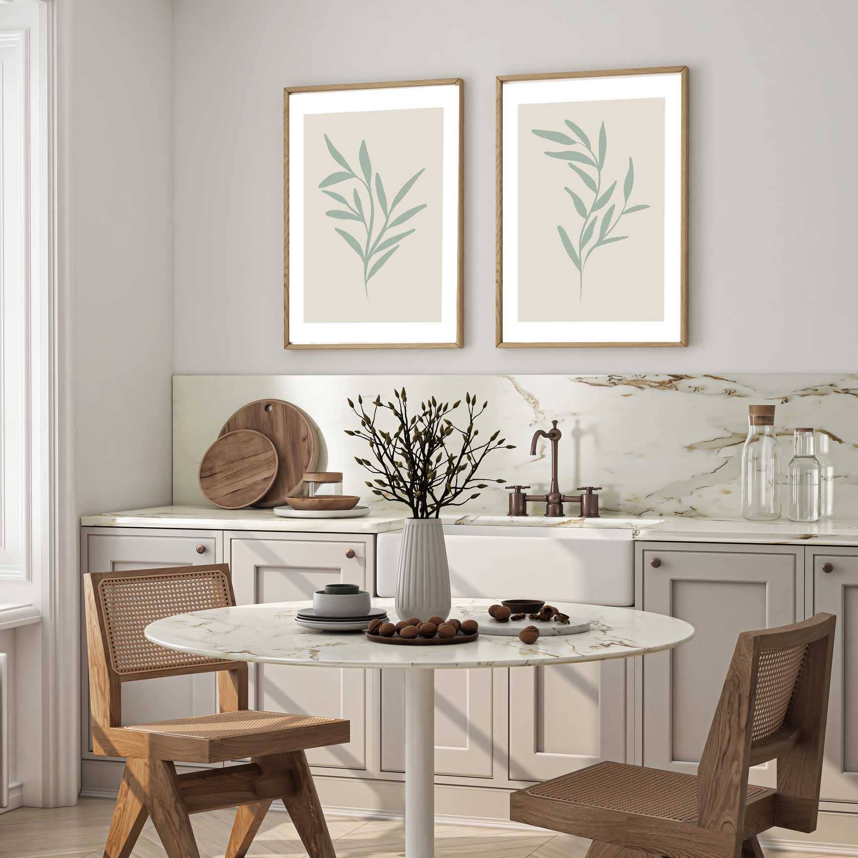 D'LUXE PRINTS - Wholesale Gallery Wall Set - Sage Leaves Prints Set2