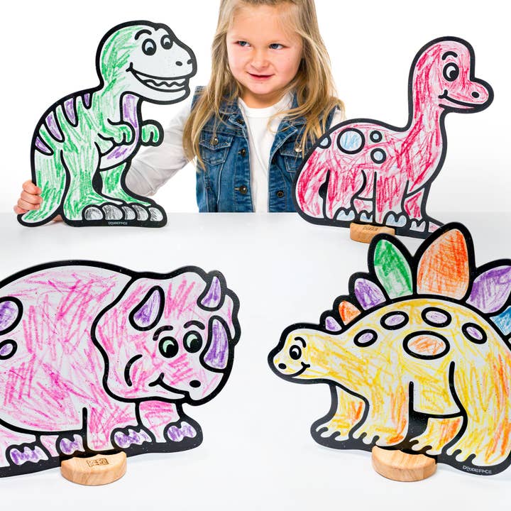 Dinosaur Color & Play Set | 12 Pack | Brachiosaurus, Stegosaurus, T-Rex, and Triceratops for wholesale by Doodleface