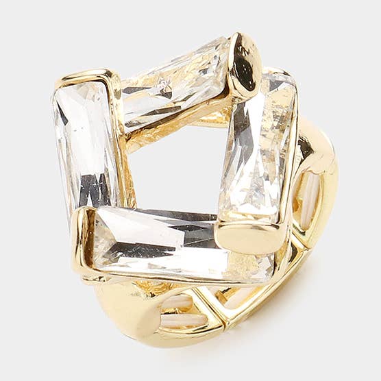 Sensibling Corp. - Wholesale Cocktail/Statement Ring - Abstract Rectangle Bar Stone Embellished Stretch Ring
0