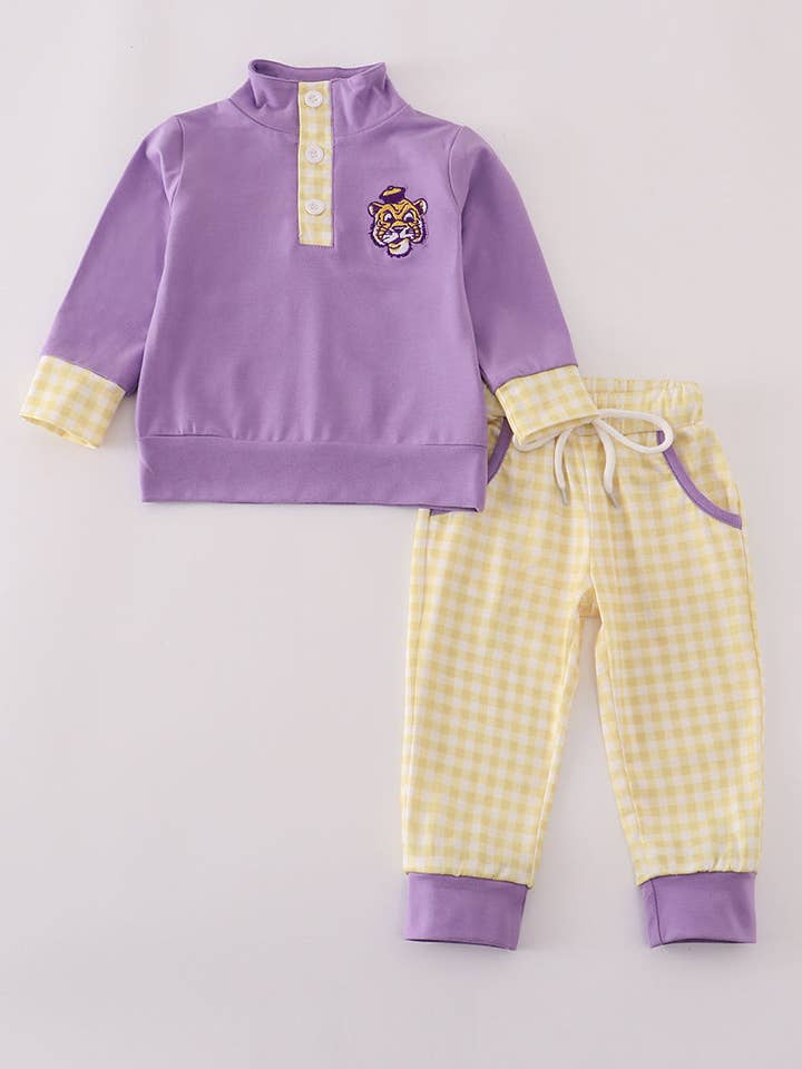 Purple LSU embroidery pants set for wholesale by Aspen Rain Boutique