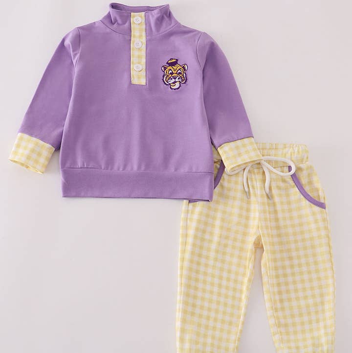 Aspen Rain Boutique - Wholesale Top & Pant Set - Kids - Purple LSU embroidery pants set