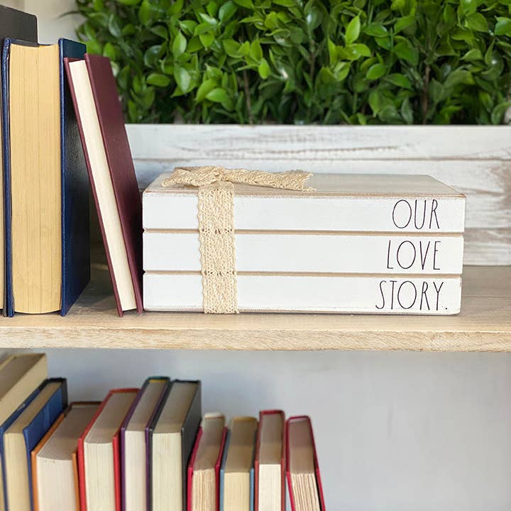 DesignStyles Home - Wholesale Decorative Tabletop Object - Rae Dunn “Our Love Story” Wooden Fake Decor Books