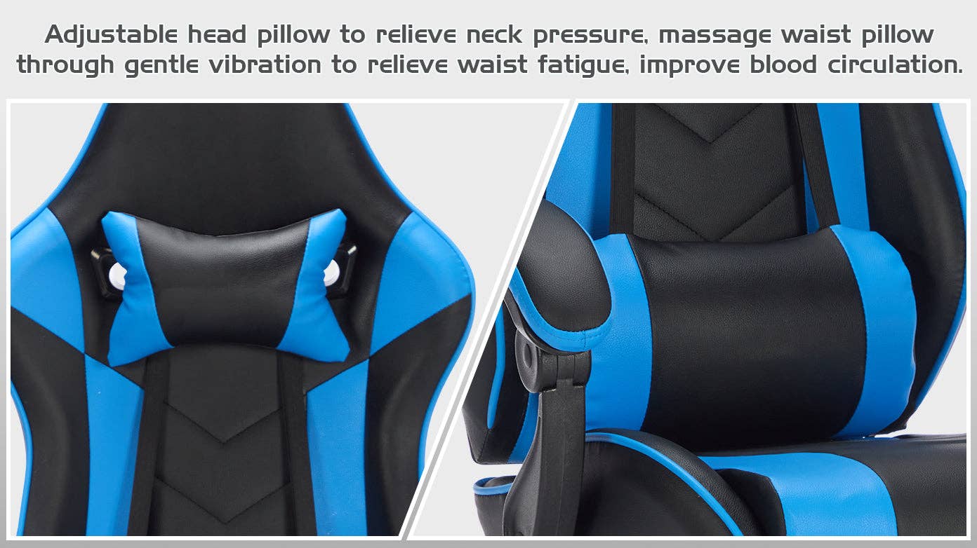 39F Inc. - Wholesale Chair - Blackblue Gaming Chair with Footrest & Ergonomic Support9