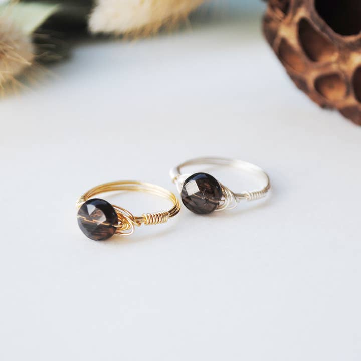 Smoky Quartz Coin Ring for wholesale by Seaflowerjewelry