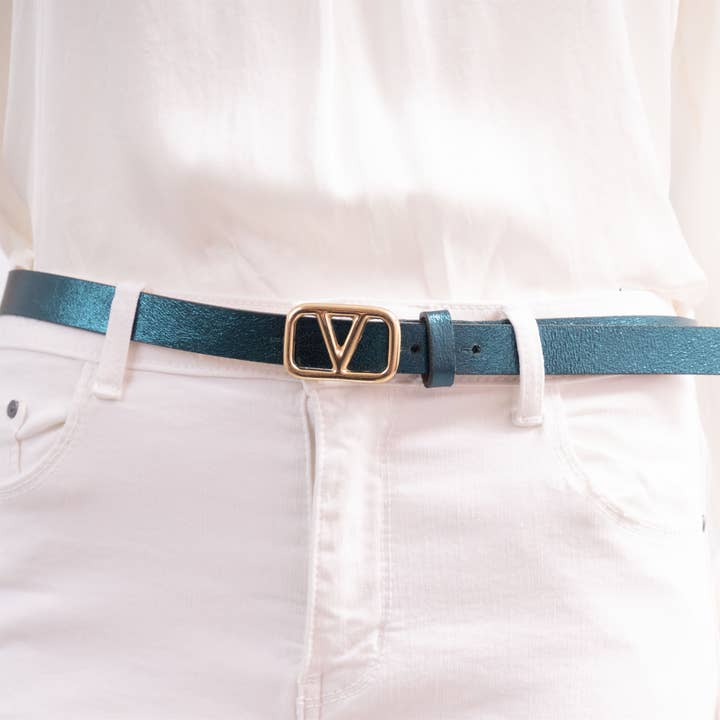 Cecile Wang - Wholesale Belt - Women's - Iridescent leather belt with gold buckle BK0092