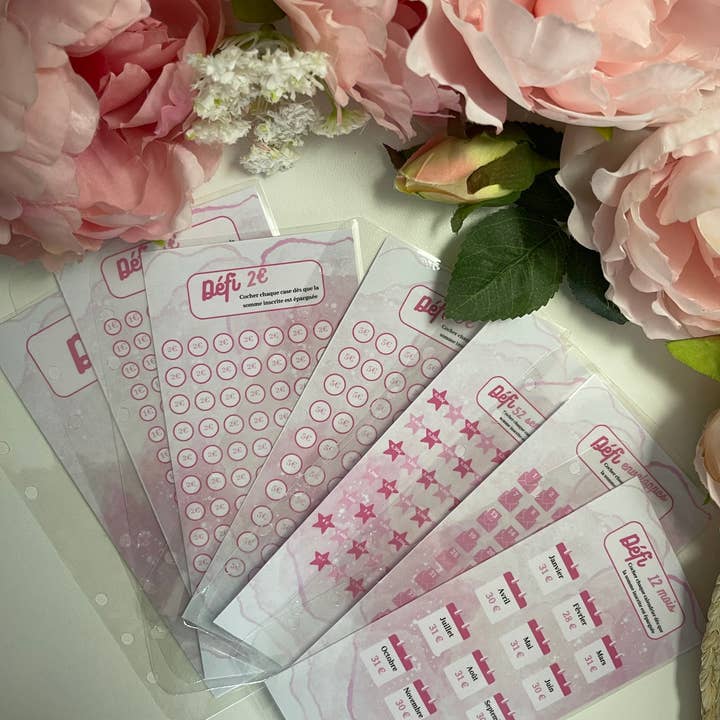 A6 Challenge budget envelopes - pink watercolor for wholesale by Les Créas de Malou