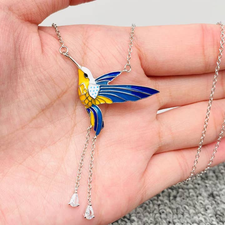 Enamel Hummingbird Charm Pendant Necklace for wholesale by Mio Queena