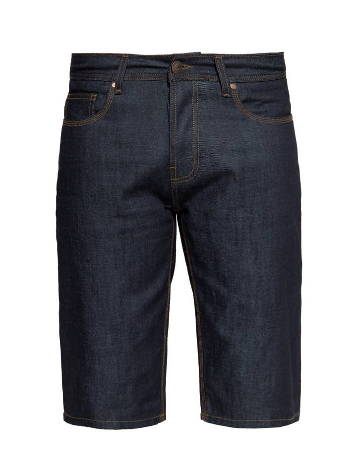 mørkeblå 50'er-stil arbejdsshorts i denim med pintstribe og syninger for engroshandel på Faire3