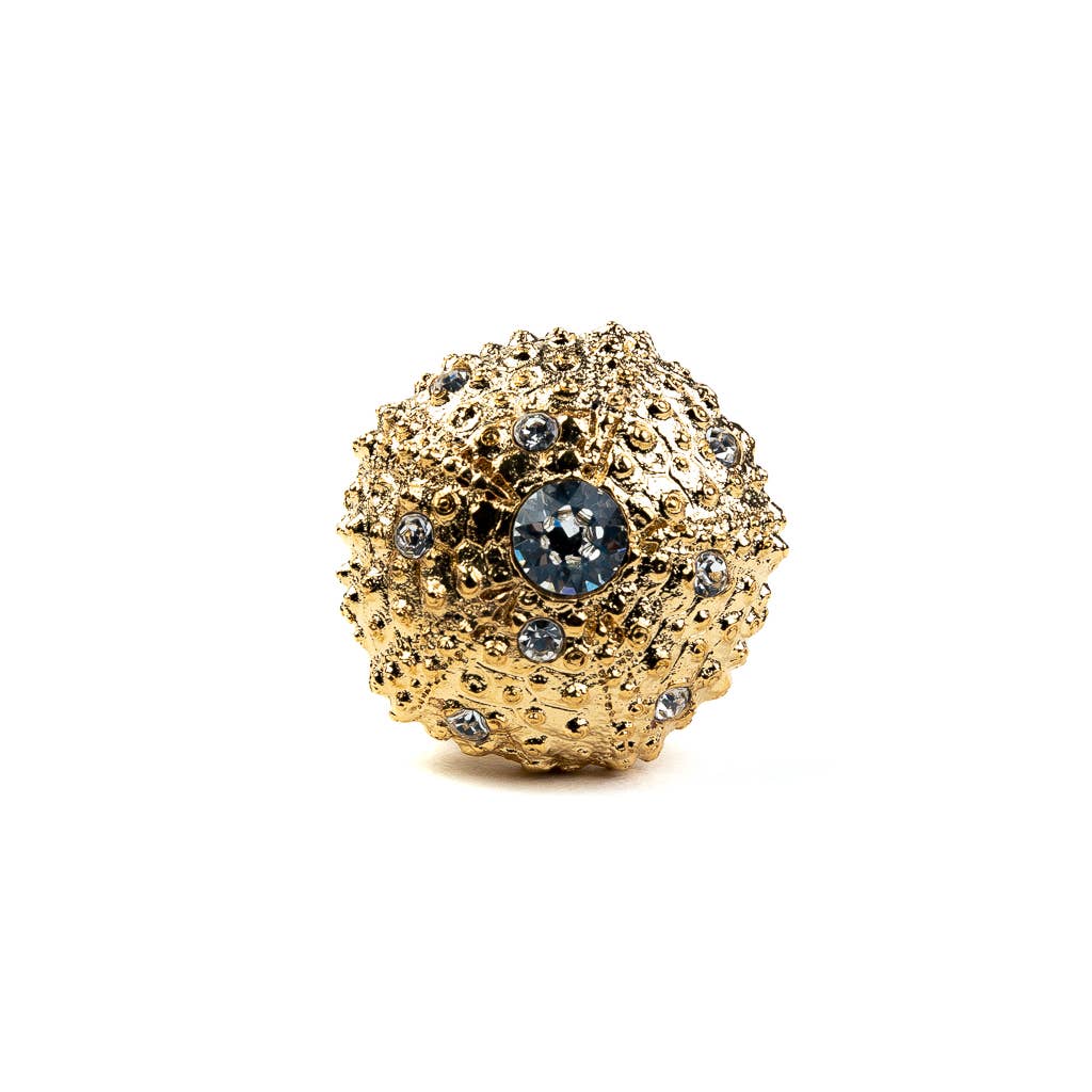 Gold and Crystal Adjustable Sea Urchin Ring for wholesale on Faire