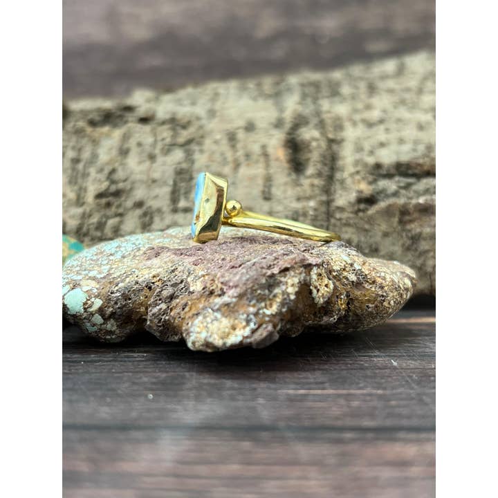 Nizhonitradersllc - Wholesale Cocktail/Statement Ring - “The Golden Collection” Natural Golden Hills Turquoise Adjustable Ring3