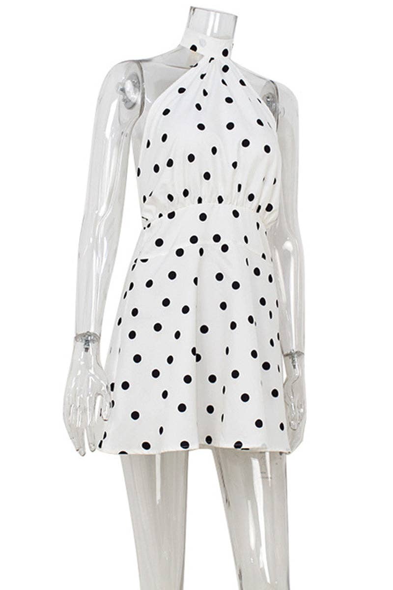 BIANCO Abito Casual Allacciato al Collo a Pois in vendita all'ingrosso su Faire6